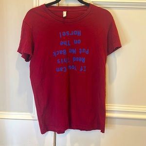 American Apparel Funny Upside Down Red Horse T-Shirt XL
